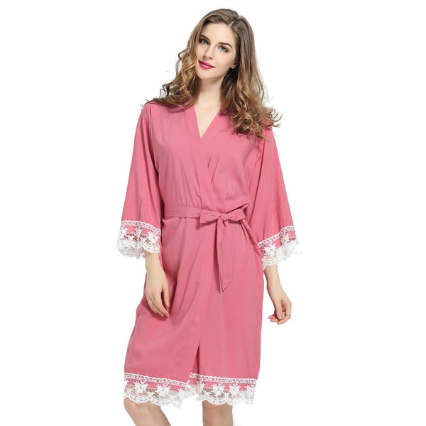 Dusty Pink - Solid Cotton Lace Kimono Robe