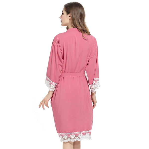 Dusty Pink - Solid Cotton Lace Kimono Robe