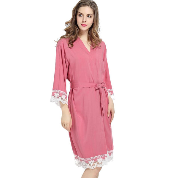 Dusty Pink - Solid Cotton Lace Kimono Robe