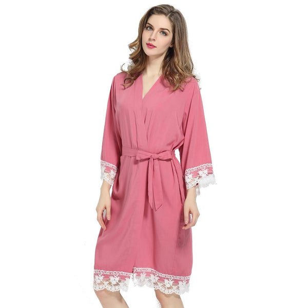 Dusty Pink - Solid Cotton Lace Kimono Robe