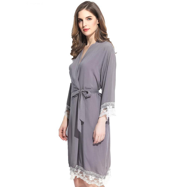 Sets - Bridal Party Solid Cotton Lace Kimono Robe