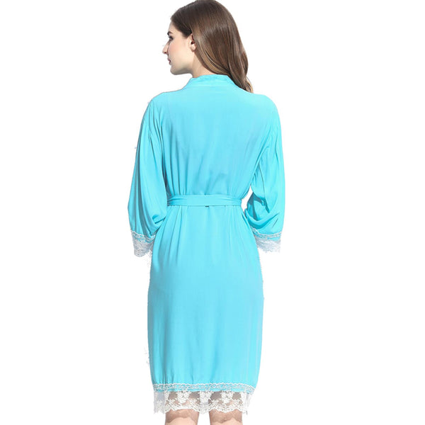 Turqouise - Solid Cotton Lace Kimono Robe