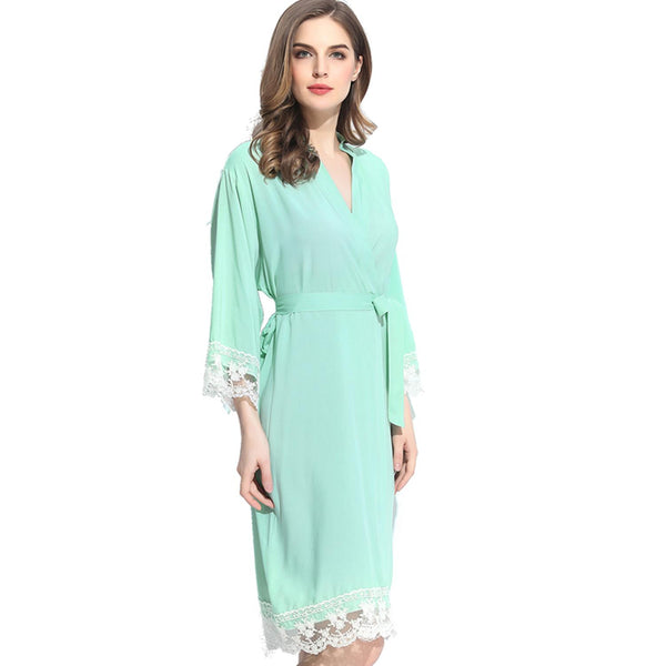 Mint - Solid Cotton Lace Kimono Robe