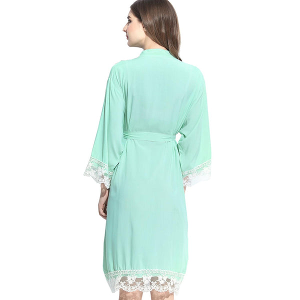 Mint - Solid Cotton Lace Kimono Robe