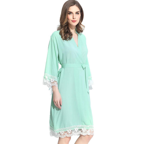 Mint - Solid Cotton Lace Kimono Robe