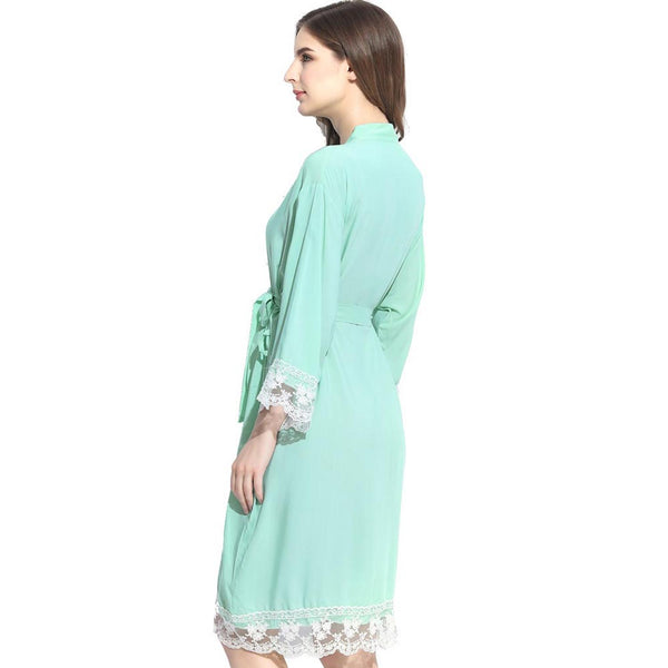 Mint - Solid Cotton Lace Kimono Robe