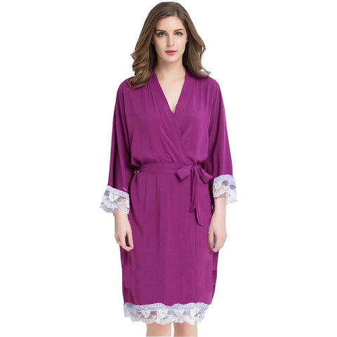 Purple - Solid Cotton Lace Kimono Robe