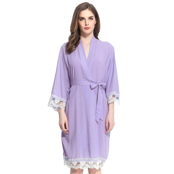 Violet - Solid Cotton Lace Kimono Robe