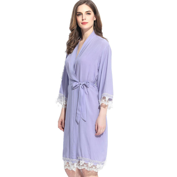 Violet - Solid Cotton Lace Kimono Robe