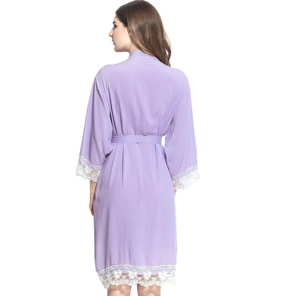 Violet - Solid Cotton Lace Kimono Robe