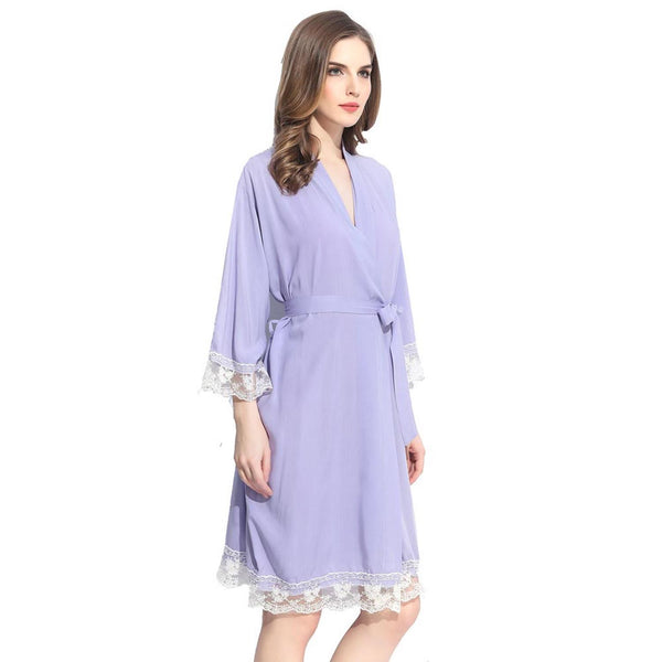 Violet - Solid Cotton Lace Kimono Robe