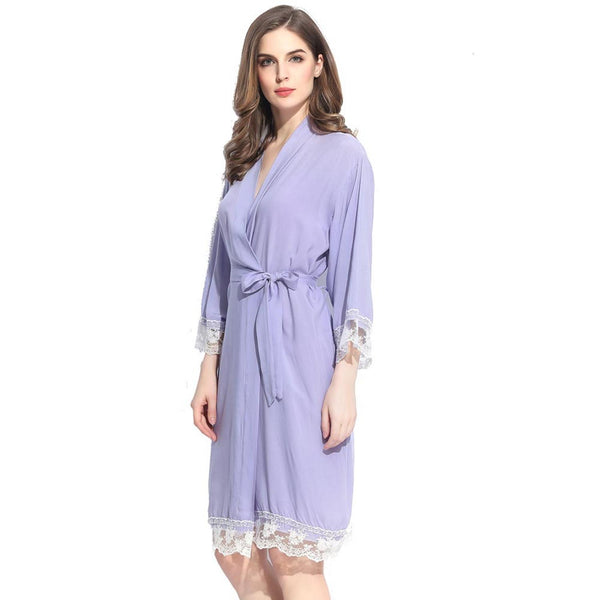 Sets - Bridal Party Solid Cotton Lace Kimono Robe