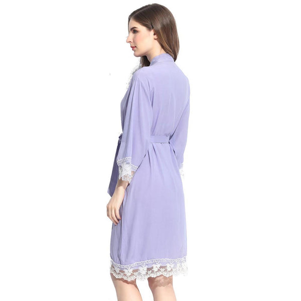 Violet - Solid Cotton Lace Kimono Robe