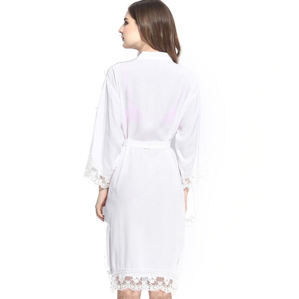 White - Solid Cotton Lace Kimono Robe