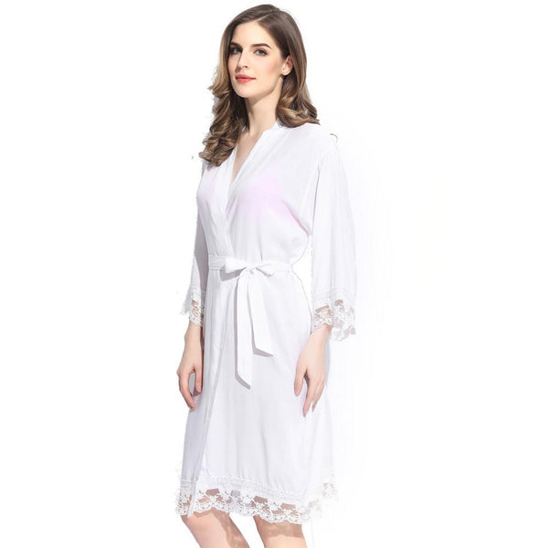 Sets - Bridal Party Solid Cotton Lace Kimono Robe