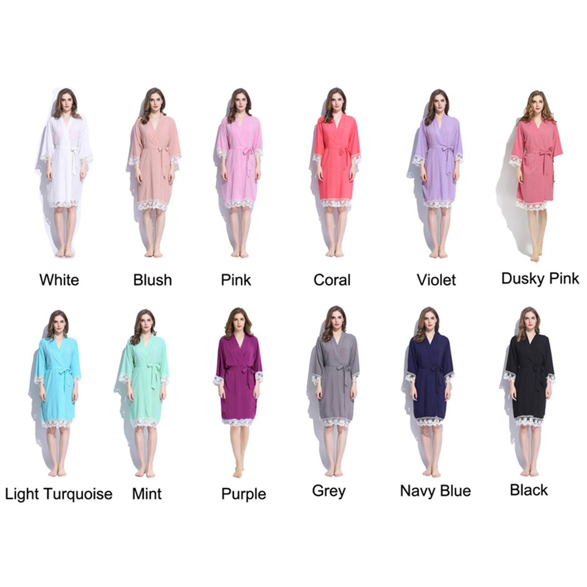 Sets - Bridal Party Solid Cotton Lace Kimono Robe