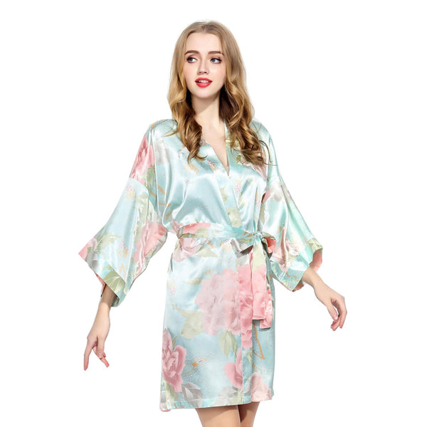 Light Blue - Blossom Floral Kimono Robe