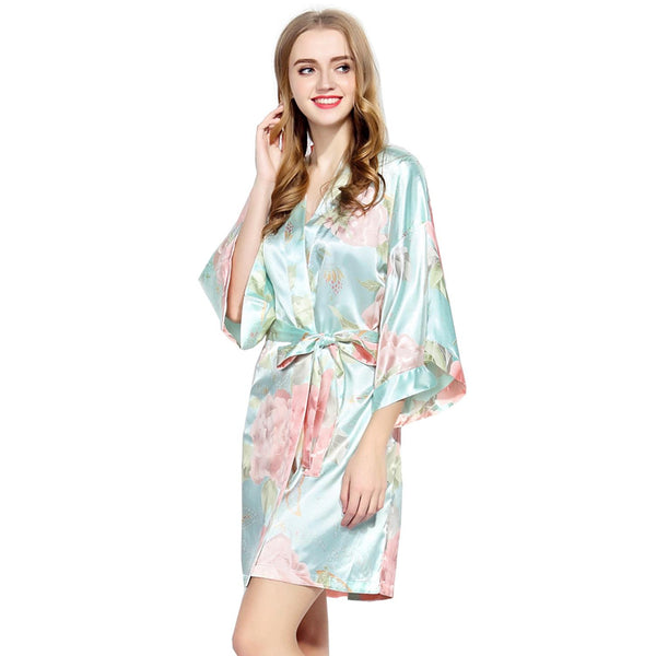 Light Blue - Blossom Floral Kimono Robe