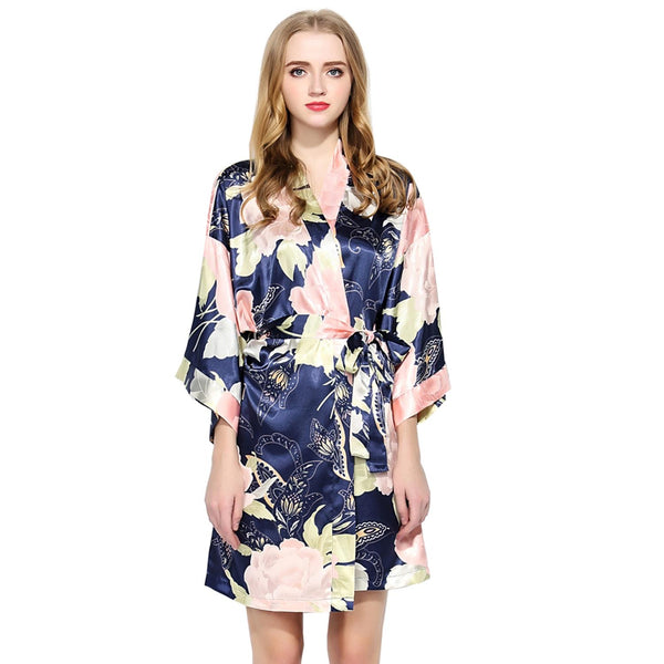 Navy Blue - Blossom Floral Kimono Robe