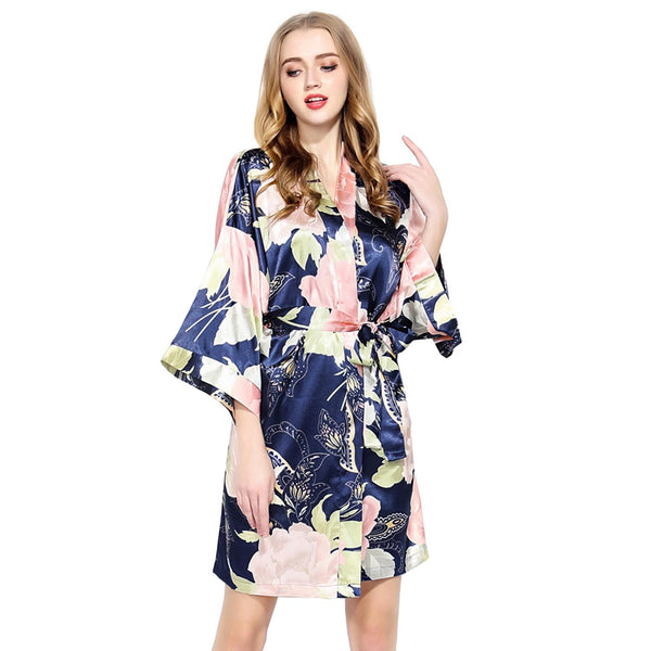 Navy Blue - Blossom Floral Kimono Robe