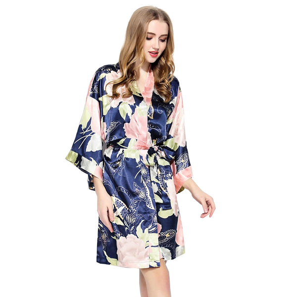 Navy Blue - Blossom Floral Kimono Robe