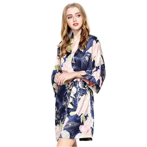 Navy Blue - Blossom Floral Kimono Robe