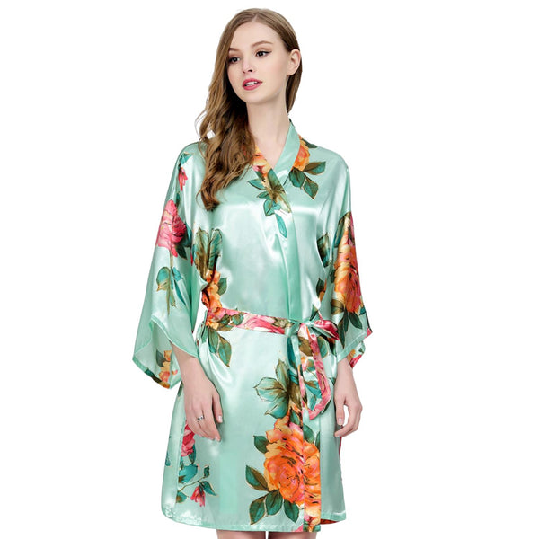 Mint - Watercolor Floral Kimono Robe