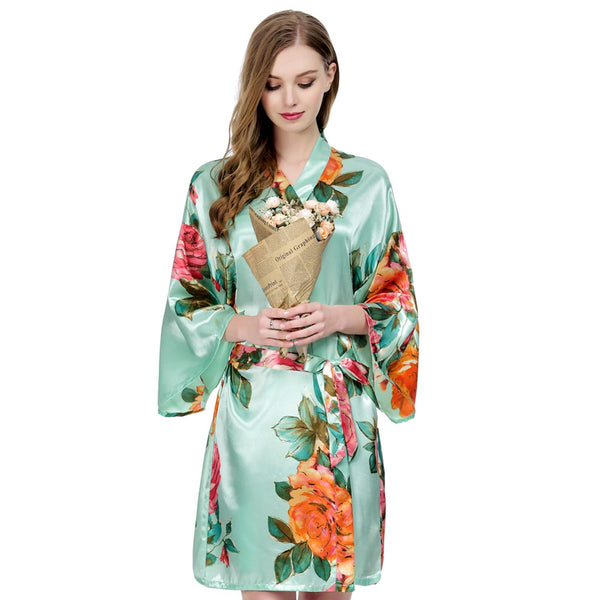 Mint - Watercolor Floral Kimono Robe