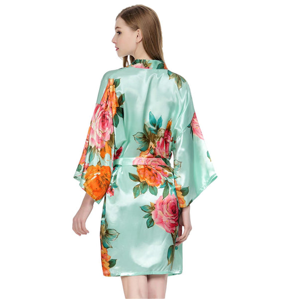 Mint - Watercolor Floral Kimono Robe