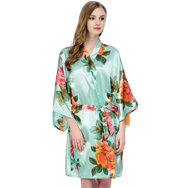 Mint - Watercolor Floral Kimono Robe