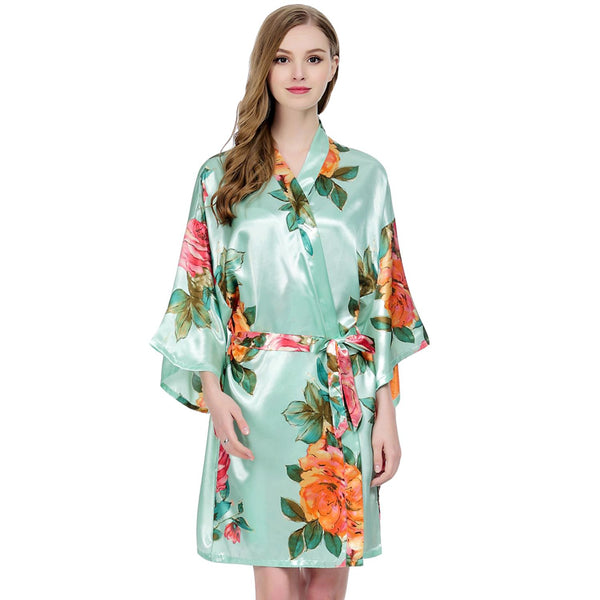 Mint - Watercolor Floral Kimono Robe