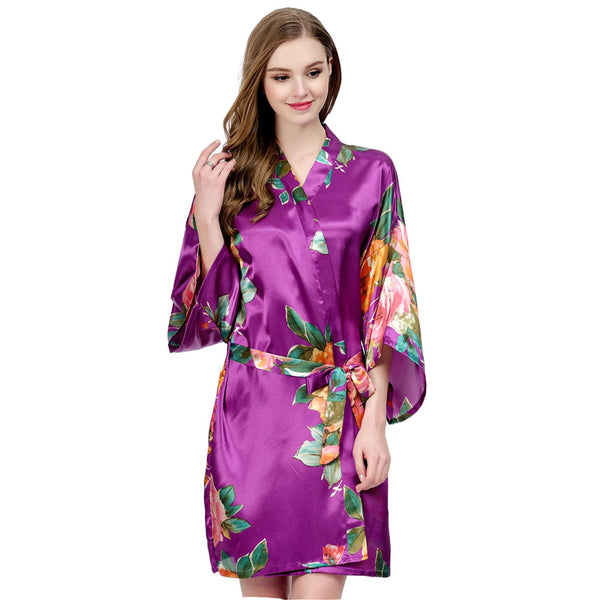 Purple - Watercolor Floral Kimono Robe