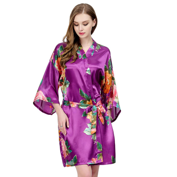 Purple - Watercolor Floral Kimono Robe