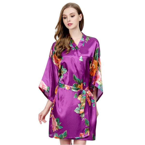 Purple - Watercolor Floral Kimono Robe