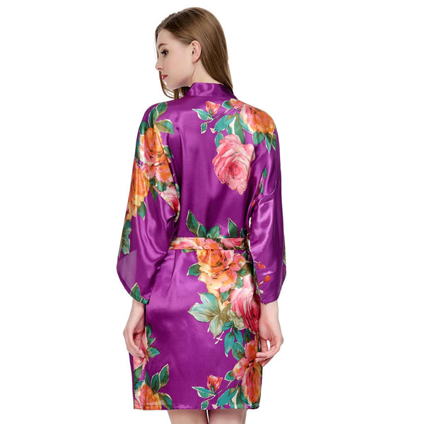 Purple - Watercolor Floral Kimono Robe