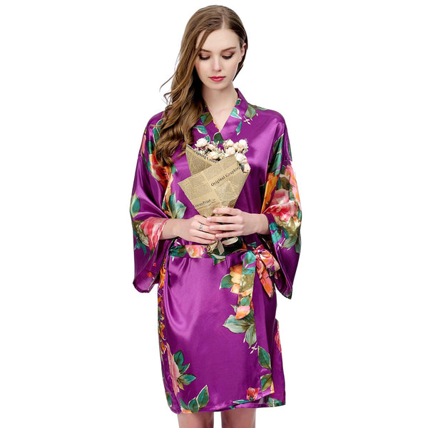 Purple - Watercolor Floral Kimono Robe