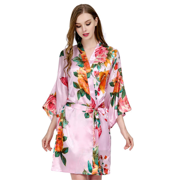 Pink - Watercolor Floral Kimono Robe