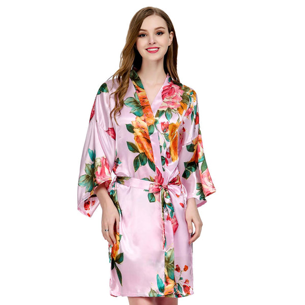 Pink - Watercolor Floral Kimono Robe