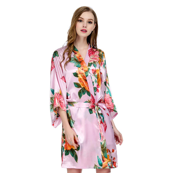 Pink - Watercolor Floral Kimono Robe