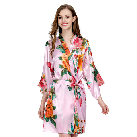 Pink - Watercolor Floral Kimono Robe