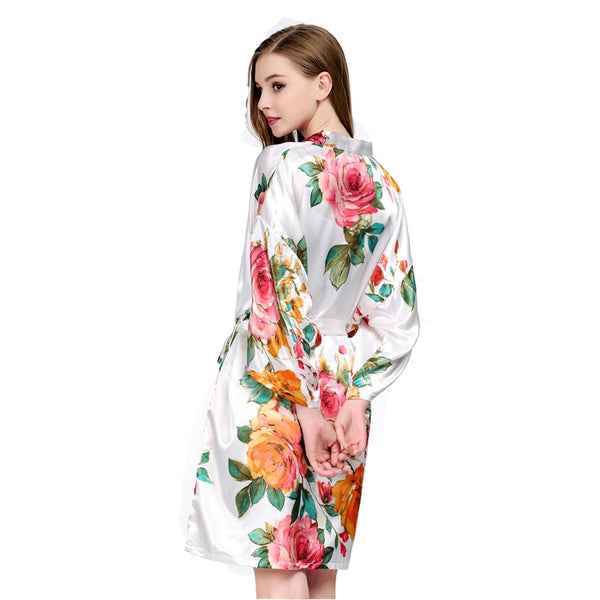 White - Watercolor Floral Kimono Robe