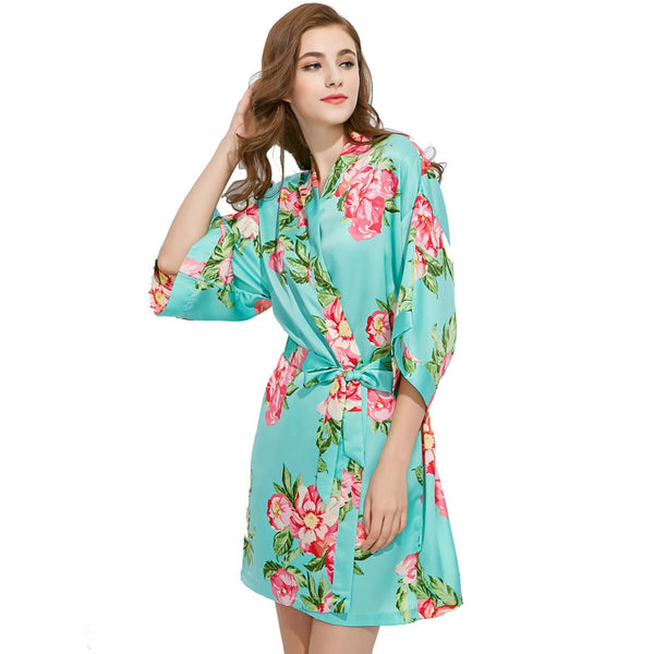 Light Blue - Summer Floral Kimono Robe