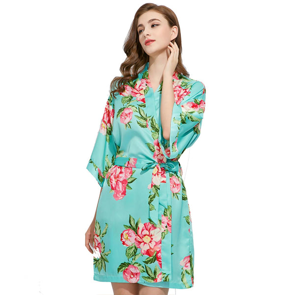 Light Blue - Summer Floral Kimono Robe