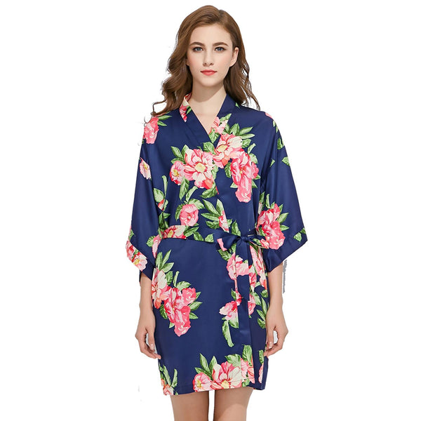 Navy Blue - Summer Floral Kimono Robe