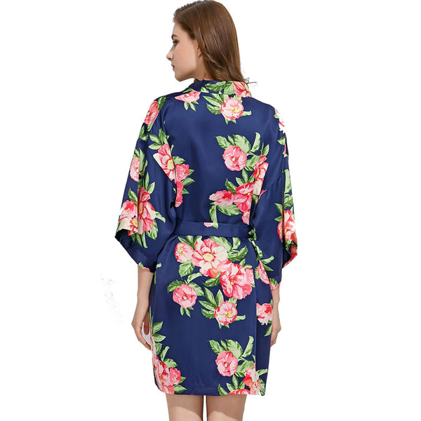 Navy Blue - Summer Floral Kimono Robe