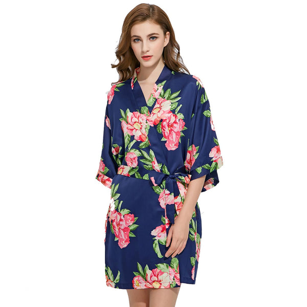 Navy Blue - Summer Floral Kimono Robe