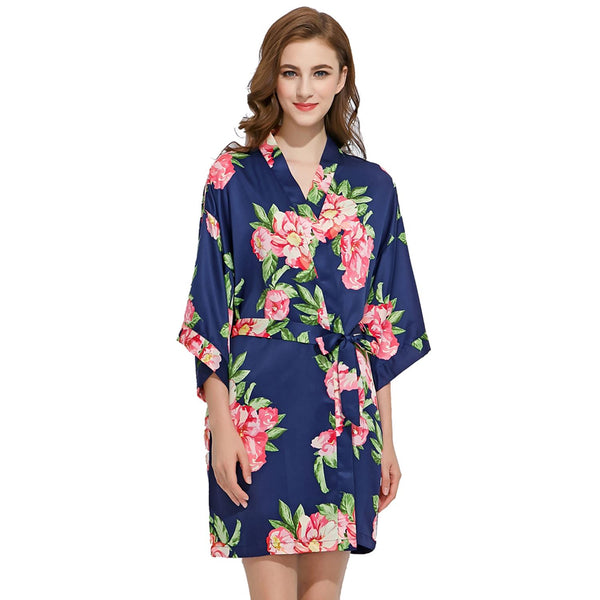 Navy Blue - Summer Floral Kimono Robe