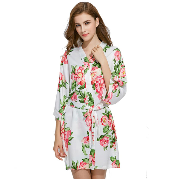 White - Summer Floral Kimono Robe