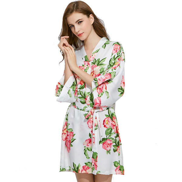 White - Summer Floral Kimono Robe