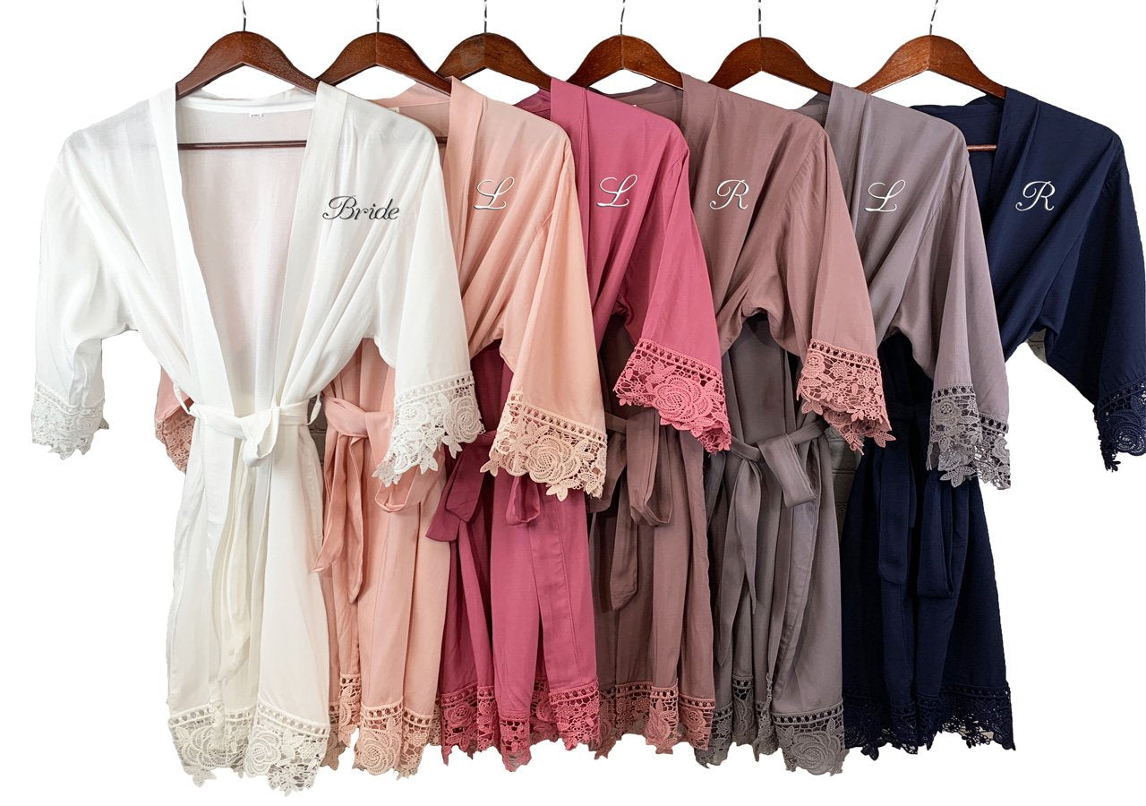 White - Rose Lace Cotton Kimono Robe